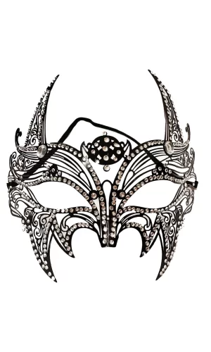 Siyah Lazer Kesim Kristal Taşlı Metal Lüks Maske