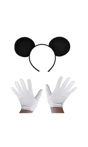 Siyah Mickey Mouse Tacı Ve Beyaz Eldiven Seti
