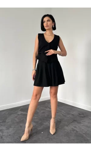 Siyah Pilikaşe Mini Etek