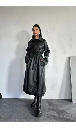 Siyah Reglan Kol Trençkot