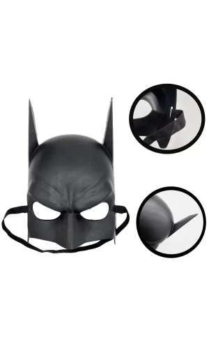 Siyah Renk Çocuk Boy Arkadan Lastikli Batman Maskesi A Kalite  20x14 Cm