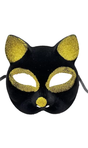 Siyah Renk Gold Simli Süet Kaplama Kedi Maskesi 18x14 Cm