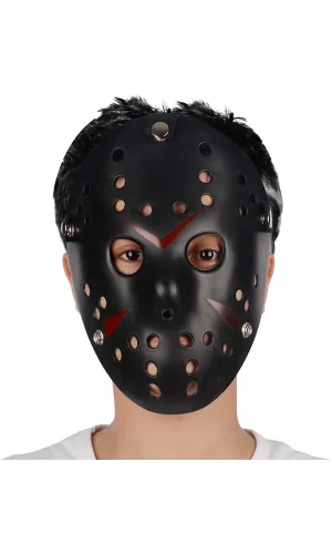 Siyah Renk Kırmızı Çizgili Tam Yüz Hokey Jason Maskesi Hannibal Maskesi