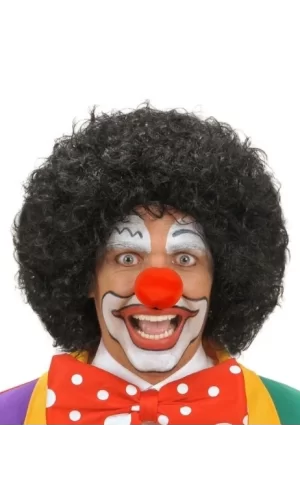 Siyah Renk Kıvırcık Afro Bonus Peruk Saç Ve Kırmızı Sünger Burun Seti