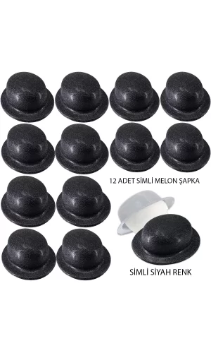 Siyah Renk Simli Melon Yulak Parti Şapkası 12 Adet