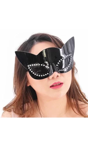 Siyah Renk Siyah Camlı Kedi Şekilli Parti Gözlüğü 20x11 Cm