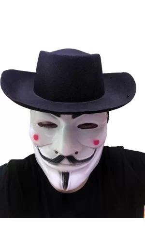 Siyah Renkli Delikli Çocuk Boy Vendetta Şapkası Ve Vendetta Maskesi