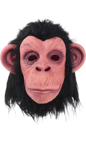 Siyah Saçlı Kafaya Tam Geçmeli Lateks Şempanze Maskesi - Lateks Maymun Orangutan Goril Maske Et Maske