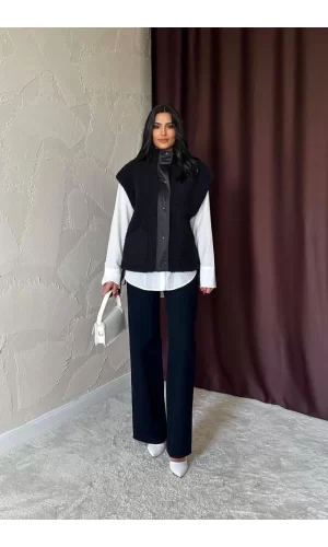 Siyah Yanları Bağlı Yelek
