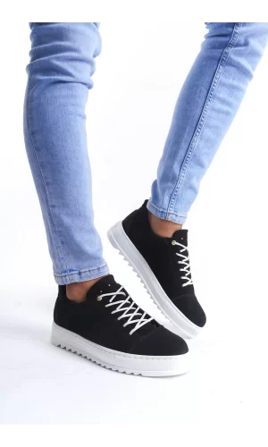 SLW152 Cool Bağcıklı Süet Erkek Günlük Spor Klasik Ayakkabı SBT - Siyah