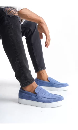 SLW180 Estilo X Bağcıksız Süet Erkek Günlük Spor Klasik Ayakkabı SBT - Mavi