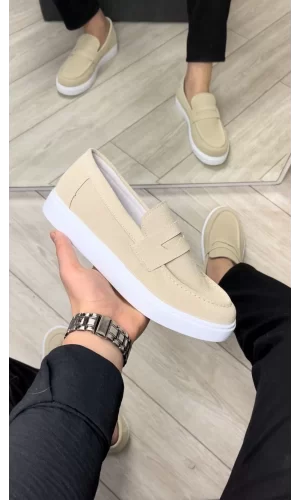 SLW180 Estilo X Bağcıksız Süet Erkek Günlük Spor Klasik Ayakkabı SBT - Krem