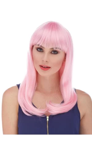 Soft Pembe Renk Uzun Düz Parti Peruğu