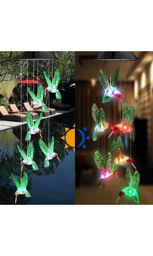 Solar Led Işıklı Kuşlu Bahçe Dekoru 6 Ledli,renkli Işık