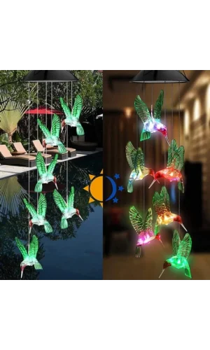 Solar Led Işıklı Kuşlu Bahçe Dekoru 6 Ledli,Renkli Işık