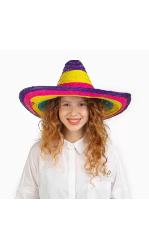 Sombrero Meksika Şapkası Renkli Örme Hasır Çocuk Boy