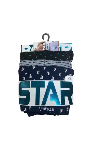 Star 106 Desenli Pamuklu Kemer Likralı 3Lü Boxer