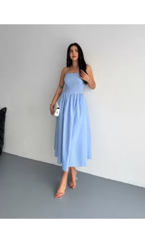 Luz&Pos Straplez Pileli Elbise - Açık Mavi
