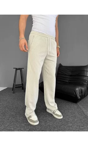 Luz&Pos Su Yolu Çizgili Cepli Pantalon Yazlık - Bej