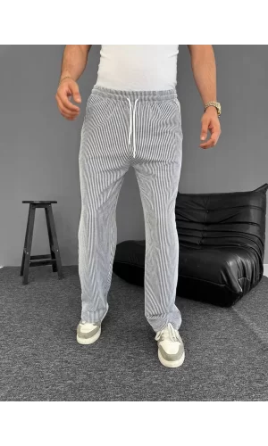 Luz&Pos Su Yolu Çizgili Cepli Pantalon Yazlık - Gri