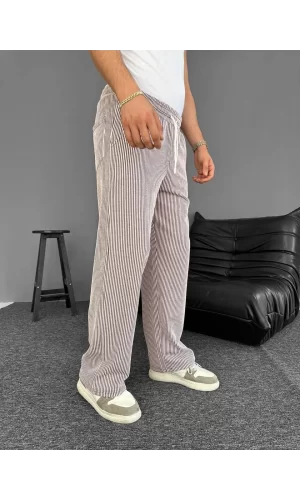 Luz&Pos Su Yolu Çizgili Cepli Pantalon Yazlık - Kahverengi