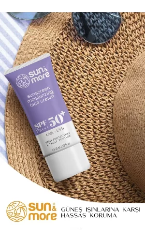 Sun More 50 SPF Güneş Yüz Kremi Kuru Ciltler için 50ML - Güneşin Zararlı Etkilerinden Koruyan Nemlendirici Yüz Kremi