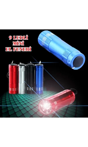 Süper Parlak 9 Ledli Metal Mini El Feneri