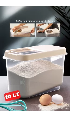 Sürgülü Kapaklı 10 Lt Erzak Bakliyat Un Şeker Saklama Kabı