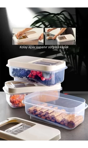 Sürgülü Kapaklı 7.5 Lt Erzak Bakliyat Un Şeker Saklama Kabı