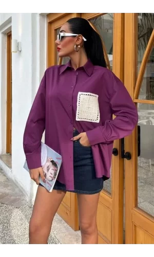 Süzine Cepli Arkası Yırtmaçlı Oversize Gömlek 3420