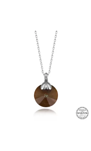 Luz&Pos Swarovski Crystal Kahverengi Taşlı Gümüş Kadın Kolye