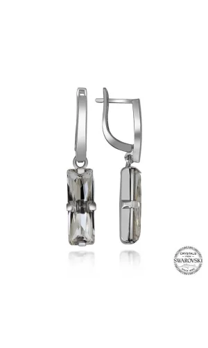 Luz&Pos Swarovski Crystal Taşlı Gümüş Beyaz Baget Sallantılı Kadın Küpe