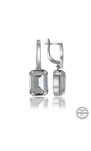 Luz&Pos Swarovski Crystal Taşlı Gümüş Beyaz Baget Sallantılı Kadın Küpe