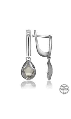 Luz&Pos Swarovski Crystal Taşlı Gümüş Beyaz Damla Sallantılı Kadın Küpe
