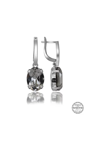 Luz&Pos Swarovski Crystal Taşlı Gümüş Beyaz Oval Sallantılı Kadın Küpe