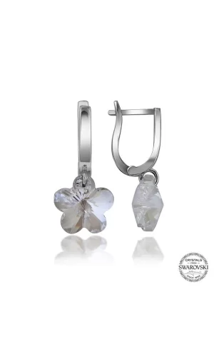 Luz&Pos Swarovski Crystal Taşlı Gümüş Beyaz Papatya Sallantılı Kadın Küpe