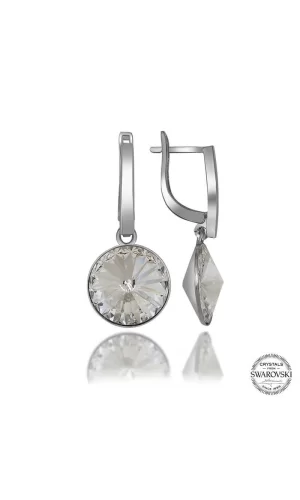 Luz&Pos Swarovski Crystal Taşlı Gümüş Beyaz Sallantılı Kadın Küpe