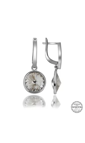 Luz&Pos Swarovski Crystal Taşlı Gümüş Beyaz Sallantılı Kadın Küpe