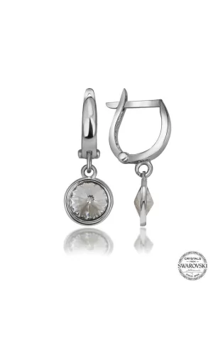 Luz&Pos Swarovski Crystal Taşlı Gümüş Beyaz Sallantılı Kadın Küpe