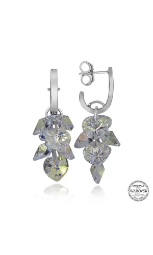 Luz&Pos Swarovski Crystal Taşlı Gümüş Kalp Salkım Sallantılı Çivili Kadın Küpe
