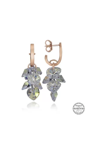 Luz&Pos Swarovski Crystal Taşlı Gümüş Kalp Salkım Sallantılı Çivili Kadın Küpe