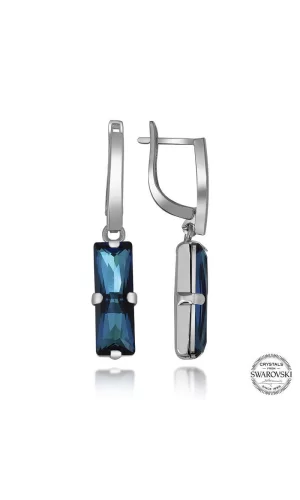 Luz&Pos Swarovski Crystal Taşlı Gümüş Mavi Baget Sallantılı Kadın Küpe