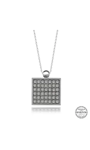 Luz&Pos Swarovski Crystal Taşlı Kare Gümüş Kadın Kolye