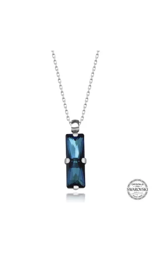Luz&Pos Swarovski Crystal Taşlı Mavi Baget Gümüş Kadın Kolye