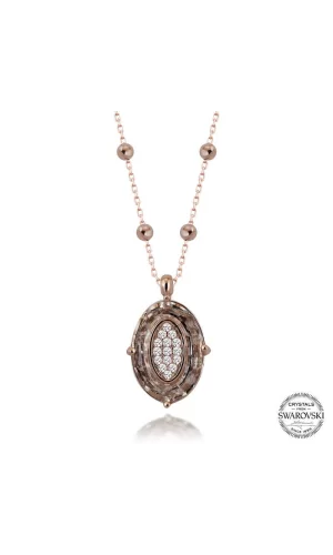Luz&Pos Swarovski Crystal Taşlı Rose Top Zincir Oval Gümüş Kadın Kolye
