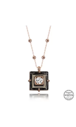 Luz&Pos Swarovski Crystal Taşlı Rose Top Zincir Siyah Elmas Gümüş Kadın Kolye