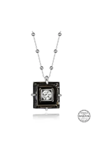 Luz&Pos Swarovski Crystal Taşlı Top Zincir Siyah Elmas Gümüş Kadın Kolye