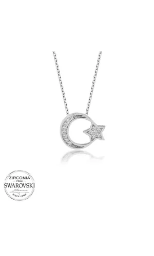 Luz&Pos Swarovski Taşlı Gümüş Ayyıldız Bayan Kolye