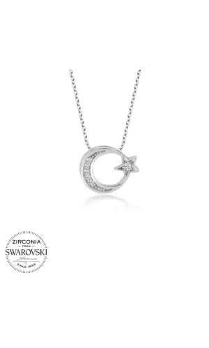 Luz&Pos Swarovski Taşlı Gümüş Ayyıldız Bayan Kolye