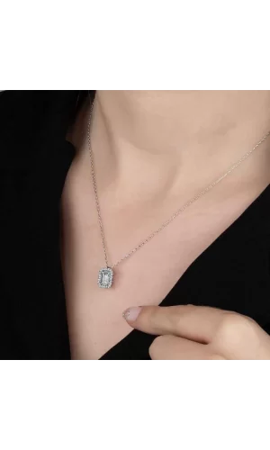 Luz&Pos Swarovski Taşlı Gümüş Baget Bayan Kolye